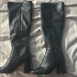 Black Leather Knee-High Boots